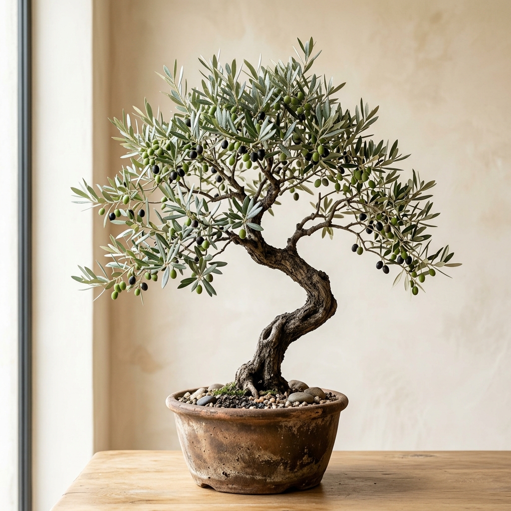 Olivo de tronco curvo, estilo bonsai gigante