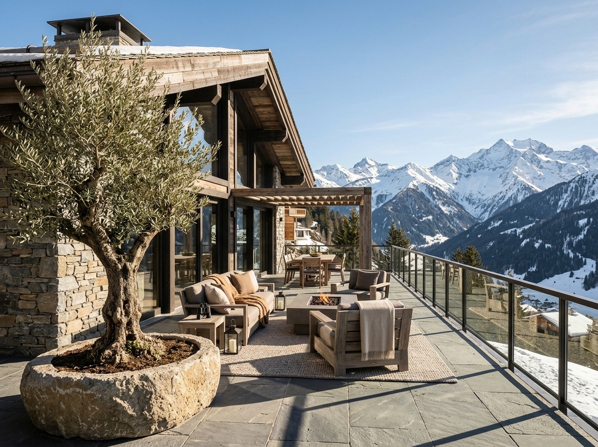 Alpine Residence Switzerland with contained terrace olive tree